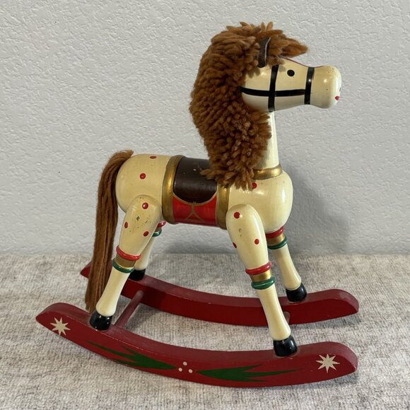Vintage Hand Painted Wooden Rocking Horse Christmas Figurine Folk Art Decor - Picture 3 of 11